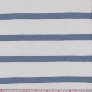 White/Slate Blue Stripe Slubbed T-Shirt Knit Fabric