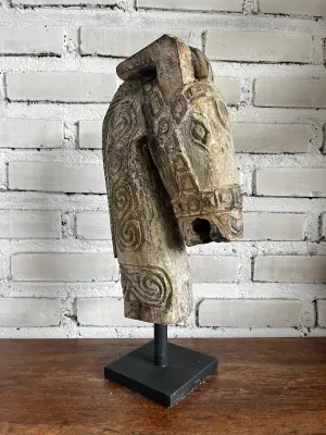 Wooden Horse Head of Statue with Carving