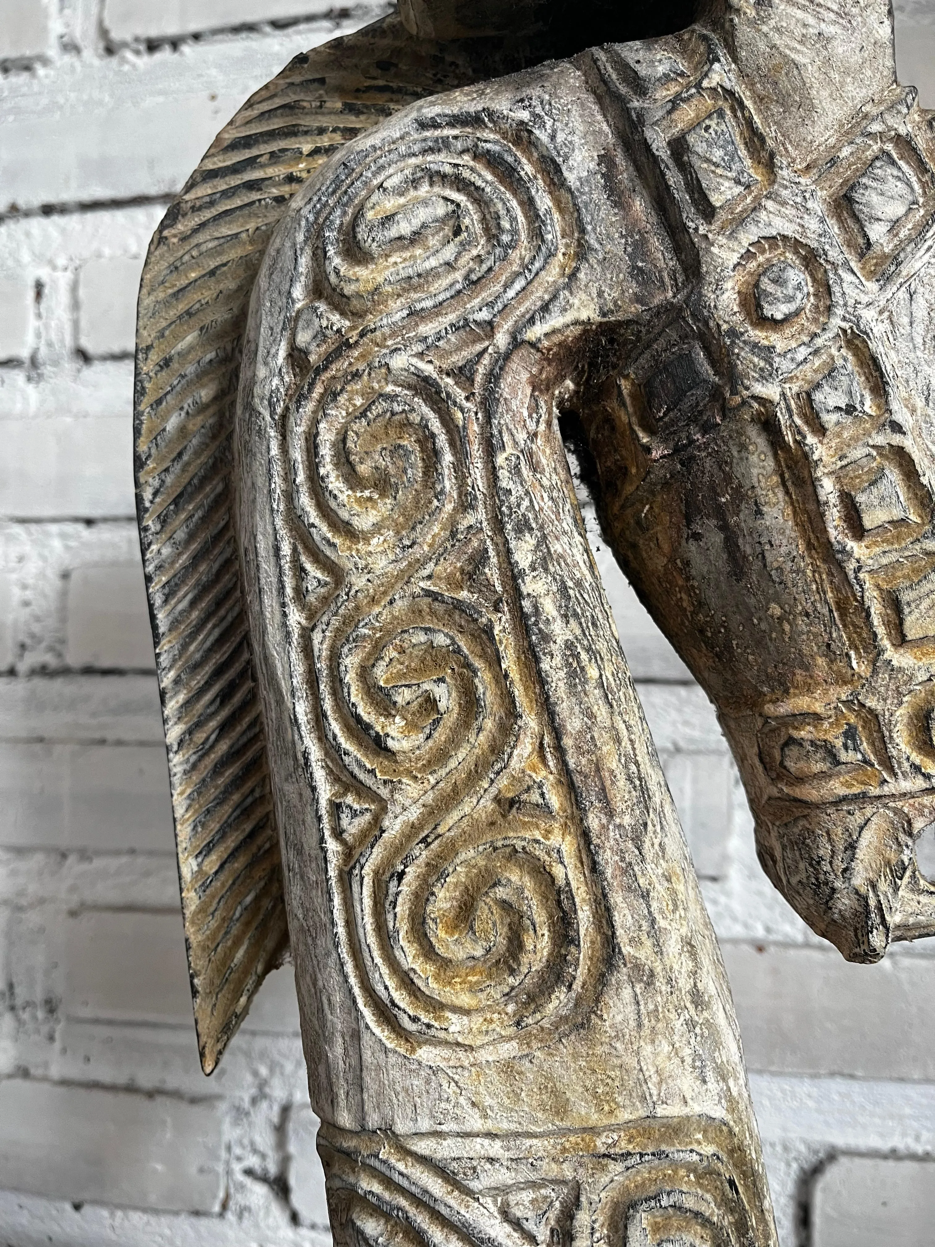 Wooden Horse Head of Statue with Carving